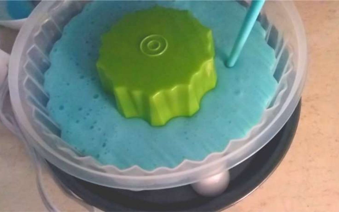 Llena la mitad del molde con la gelatina