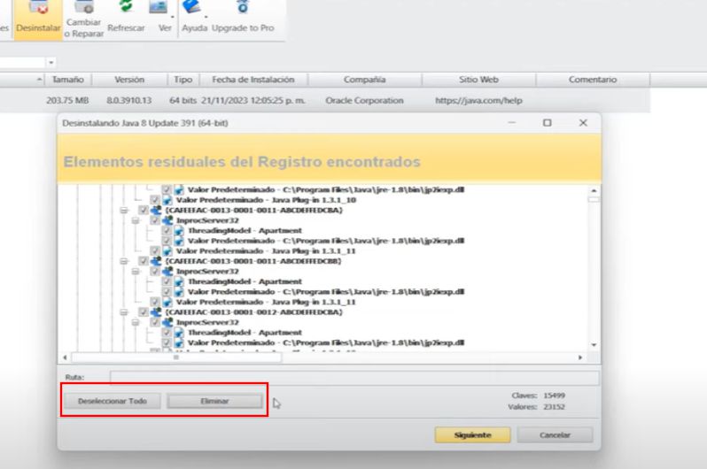 Eliminar archivos residuales de java