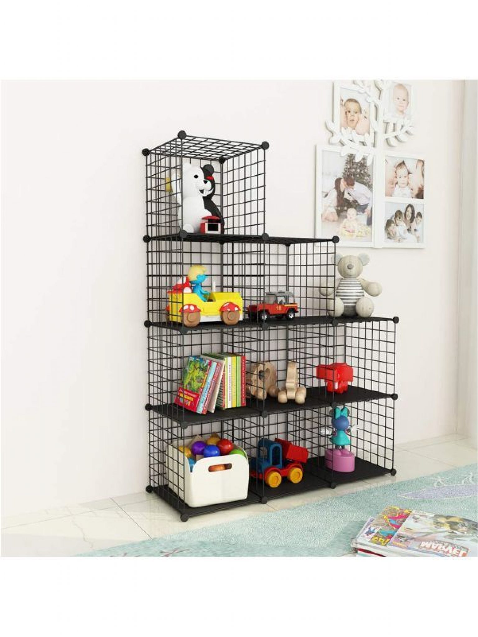 Organizador de malla de alambre con cubos modulares